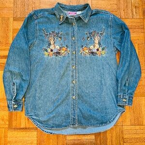 Vintage 90s Cool Blues Women's M Denim Embroidered Autumn Shirt